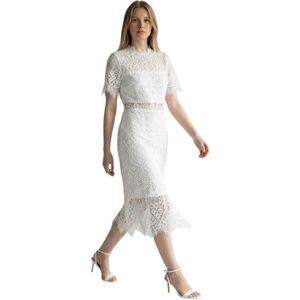 Lulus Devotion White Lace Short Sleeve Midi Dress Bodycon XS Elegant Wedding